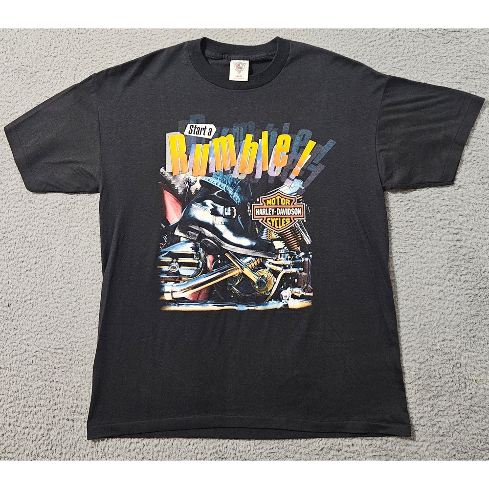 Vintage 1988 Harley Davidson Start a‎ Rumble Shirt Size Large USA Raleigh NC